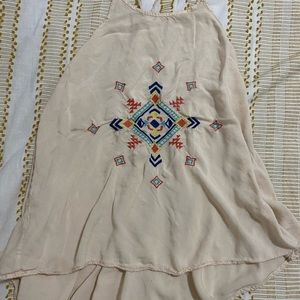 Tan Embroidered Trapeze Top